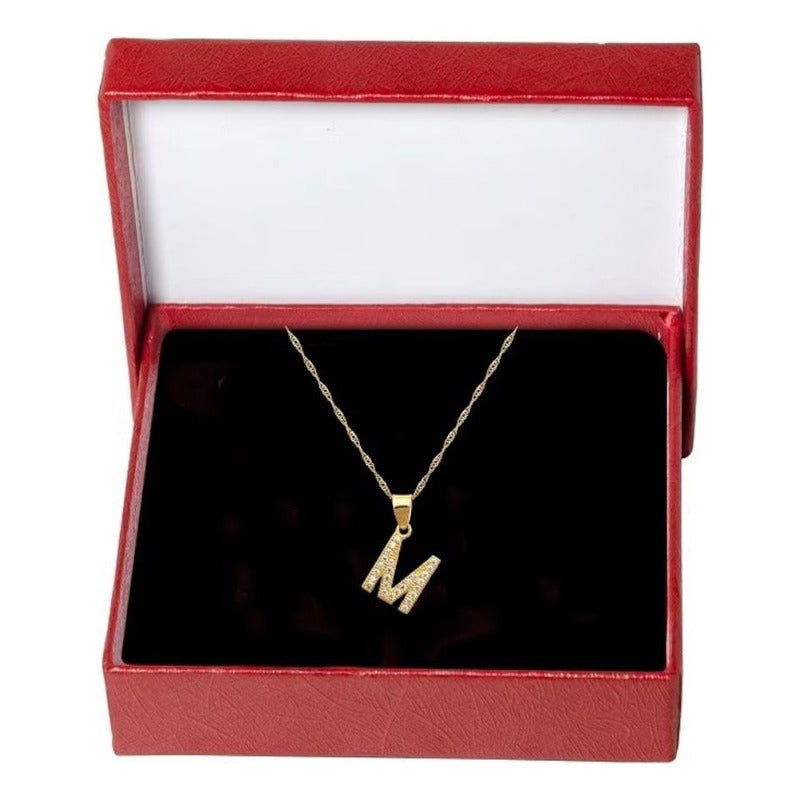 Dije Inicial M  Zirconias En Oro De 10 K + Obsequio
