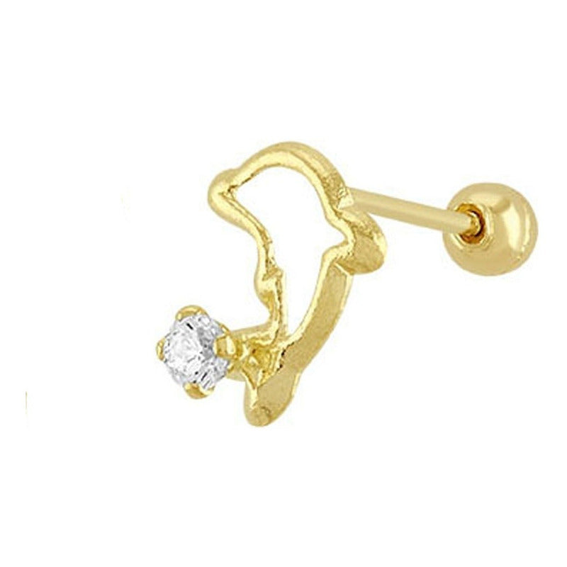 Broquel Delfín Con Zirconia En Oro De 10 K + Obsequio +envío