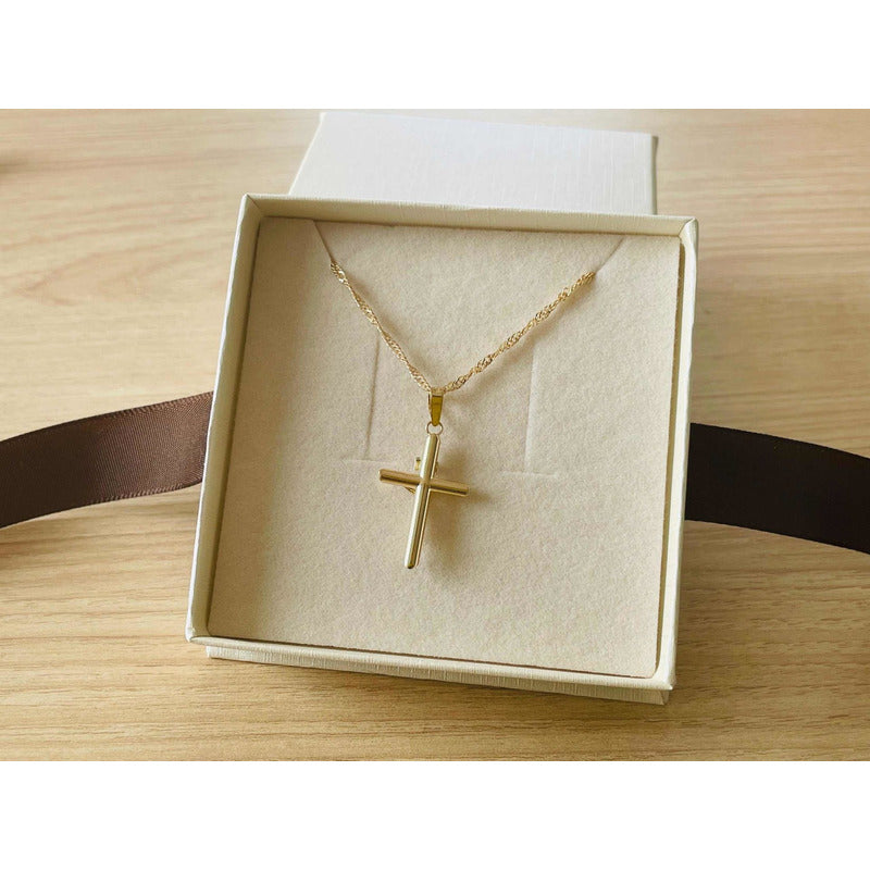 Dije Cruz Tubo Grueso Cristo Blanco Oro 14k + Obsequio