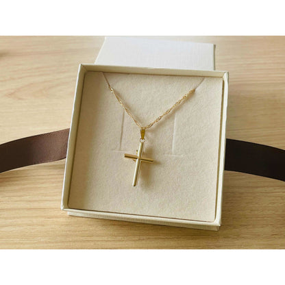 Dije Cruz Tubo Grueso Cristo Blanco Oro 14k + Obsequio