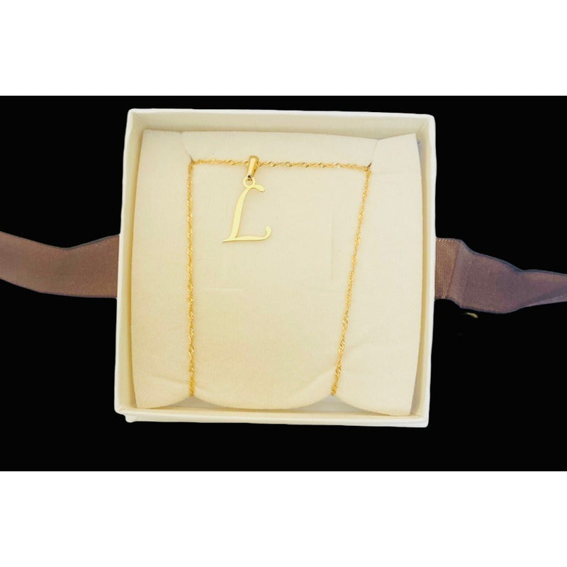 Juego Inicial Letra L Con Cadena 50 Cm Oro 14 K + Obsequio