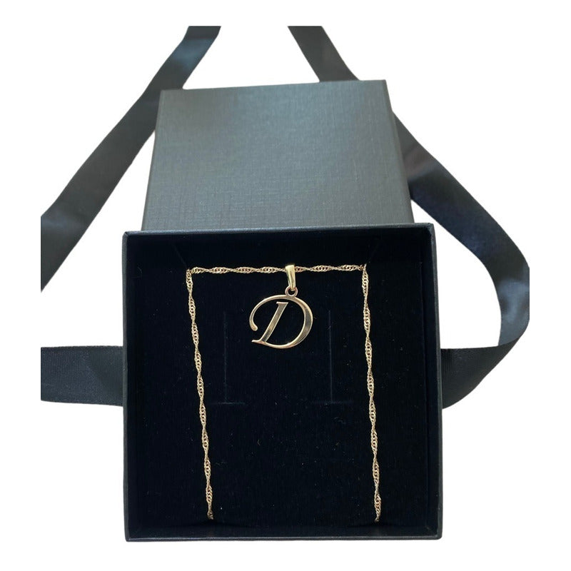 Juego Inicial Letra D Con Cadena 50 Cm Oro 14 K + Obsequio