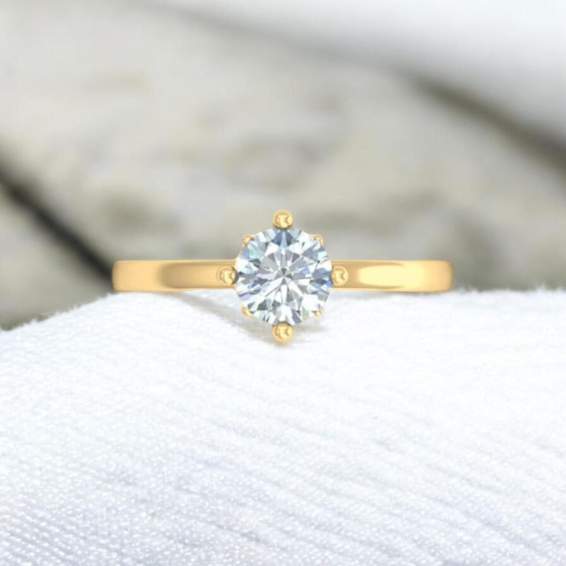 Elegante Anillo Compromiso Corona Zirconias Oro 14 Kilates