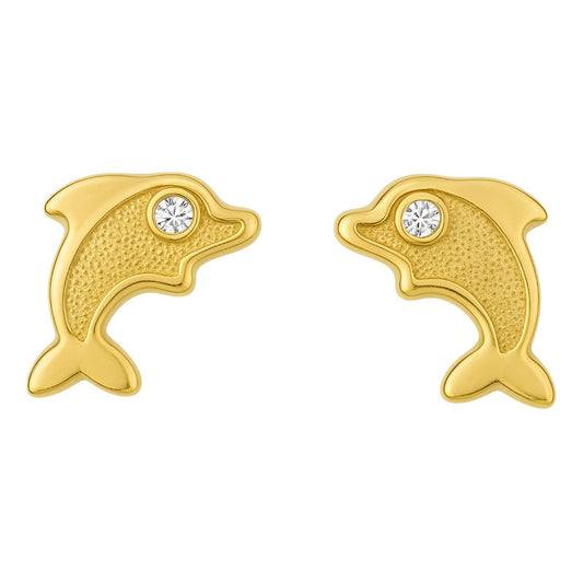 Broqueles Delfin Con Zirconias Oro 10 Kilates +