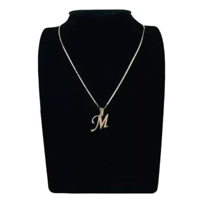 Juego Collar Letra  M   Lisa + Aretes Bola 10 K. + Regalo