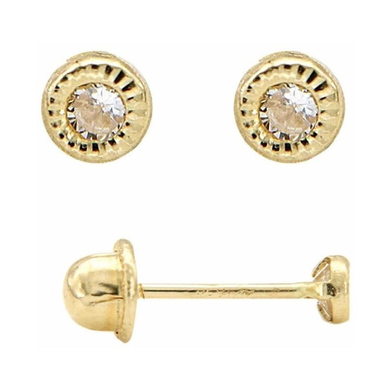 Broqueles Para Bebé Con Circonia Oro 14 K + Obsequio