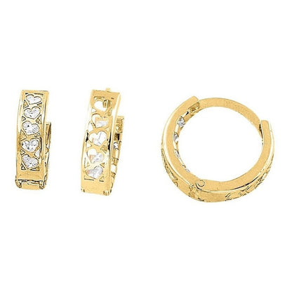 Hermosas Huggie De Doble Vista Con Corazones En Oro 10k