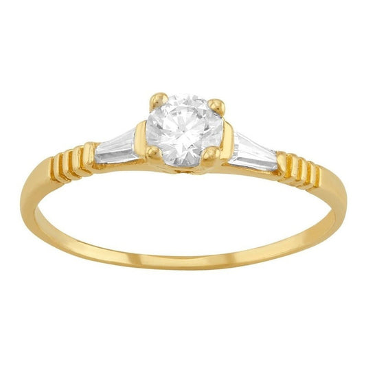 Anillo Solitario 2 Oros 10 Kilates Circonia + Color Dorado Talla 7