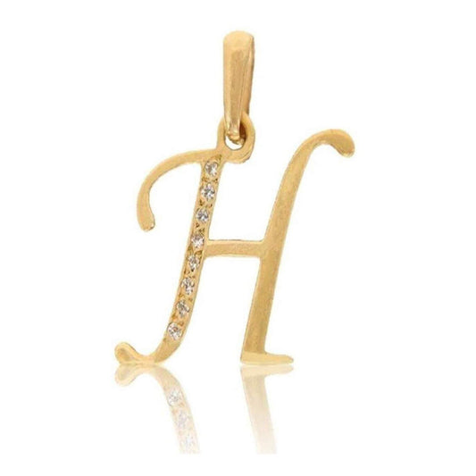 Dije Inicial Letra H Con Circonias Oro 14 K + Obsequio