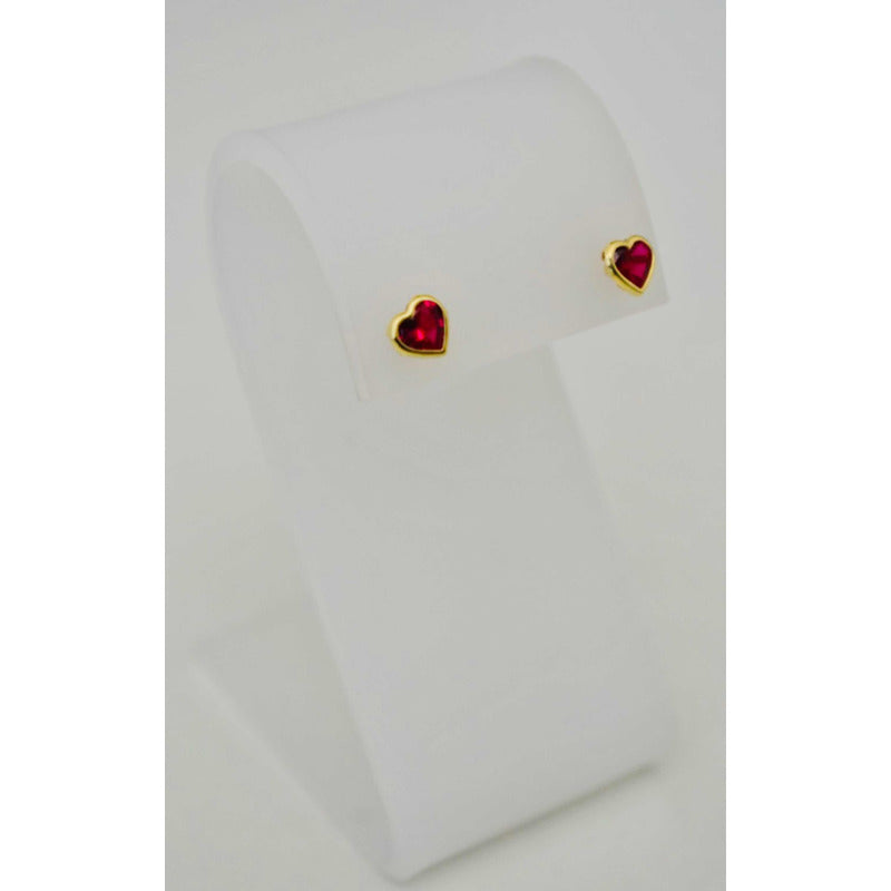 Broqueles Bisel Corazón Rubí 6x6 Oro De 10 K