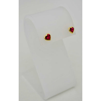 Broqueles Bisel Corazón Rubí 6x6 Oro De 10 K