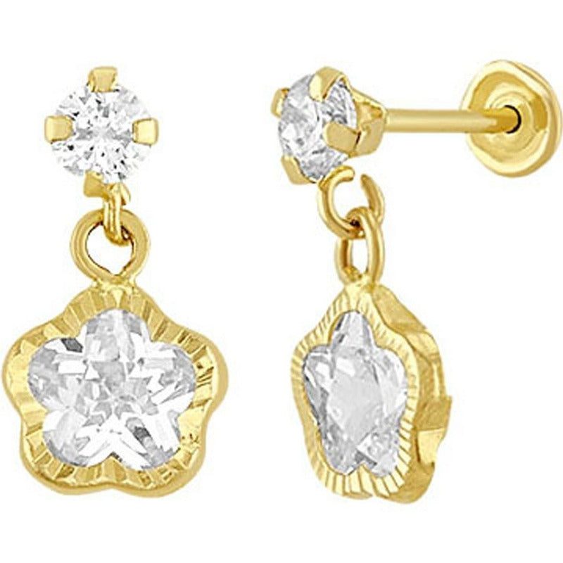 Broquel Flor Colgante En Oro De 10 K + Obsequio + Envío