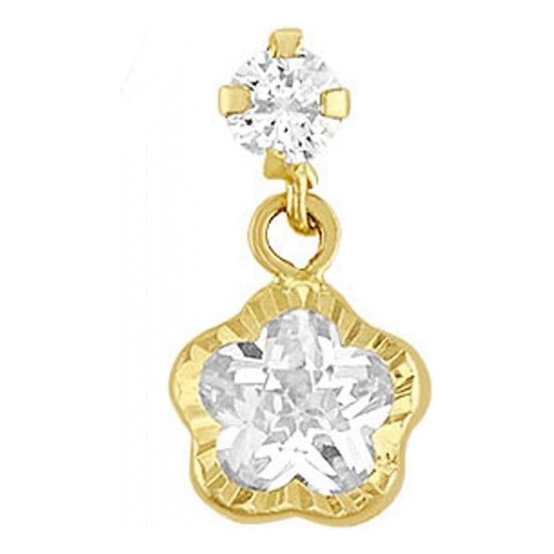 Broquel Flor Colgante En Oro De 10 K + Obsequio + Envío