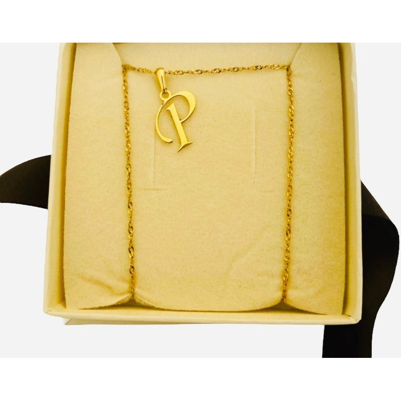 Juego Cadena 50 Cm Inicial Letra P Oro De 14k + Obsequio