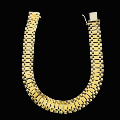 Pulsera Tejido Hueco 1 Cm Por 21 Cm Corona Oro 14 Kilates