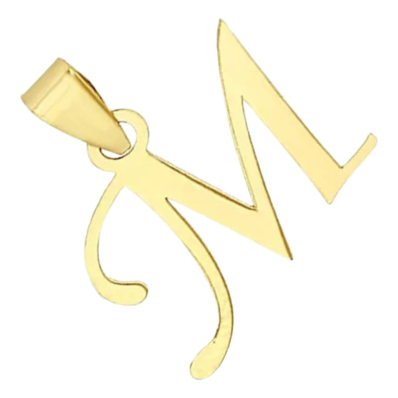 Juego Collar Letra  M   Lisa + Aretes Bola 10 K. + Regalo