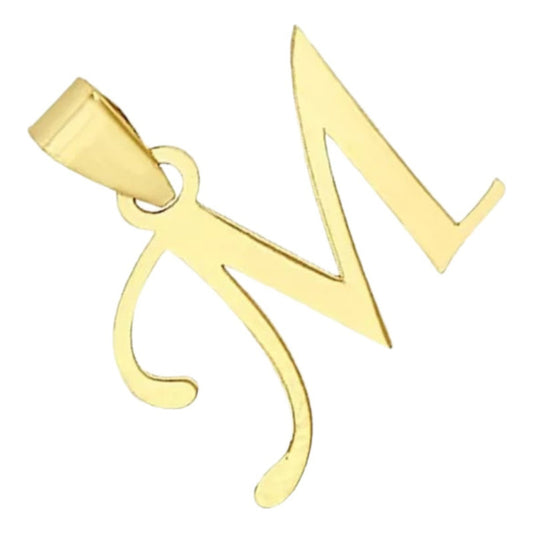 Juego Collar Letra  M   Lisa + Aretes Bola 10 K. + Regalo