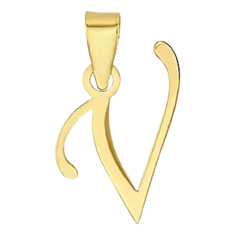 Juego Collar Letra V Lisa + Aretes Bola 10 K. + Regalo