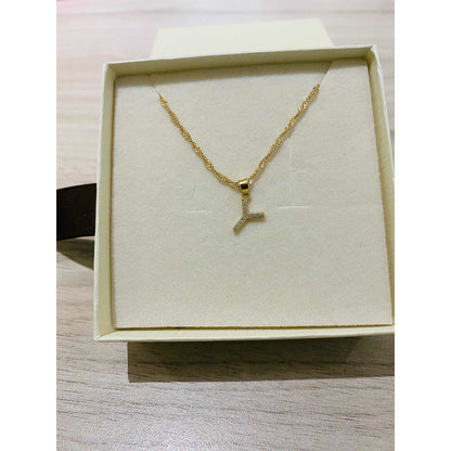 Kit Cadena Singapur Con Letra Y Piedras Oro 10 K+ Obsequio