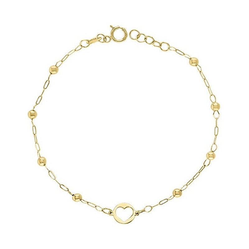 Pulsera Mini Corazón Bolitas 18 Cm En Oro De 10 K + Obsequio