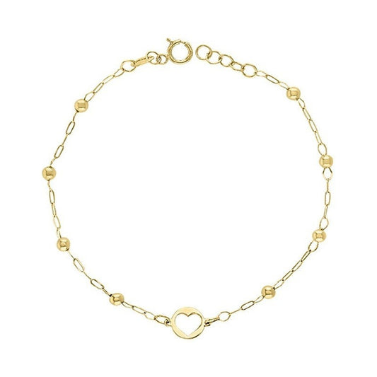 Pulsera Mini Corazón Bolitas 18 Cm En Oro De 10 K + Obsequio