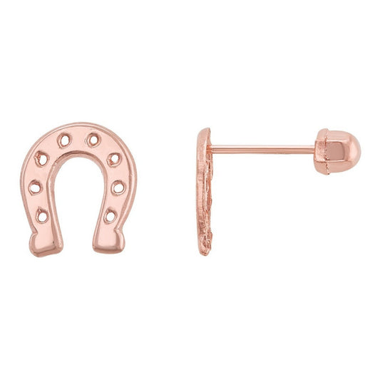 Broqueles De Herraduras Oro Rosa De 10 K + Obsequio