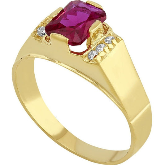 Anillo Caballero Recto Rubí En Oro De 10 K + Obsequio