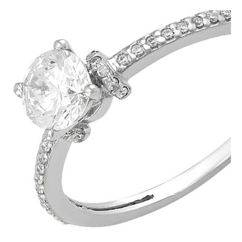 Anillo Solitario En Oro Blanco De 10 K + Obsequio + Envio