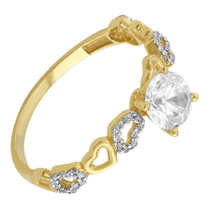 Anillo Solitario Con Corazones De Zirconia En Oro De 10 K