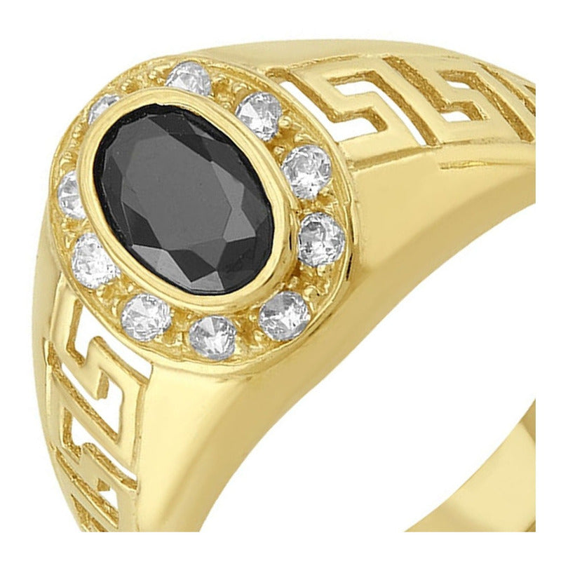 Anillo Caballero Piedra Oval Negra En Oro De 10 K + Obsequio