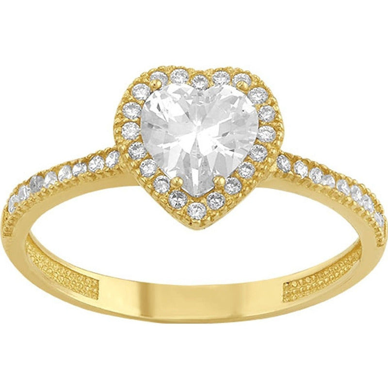 Anillo Solitario Corazón Elaborado En Oro De 10 K + Obsequio