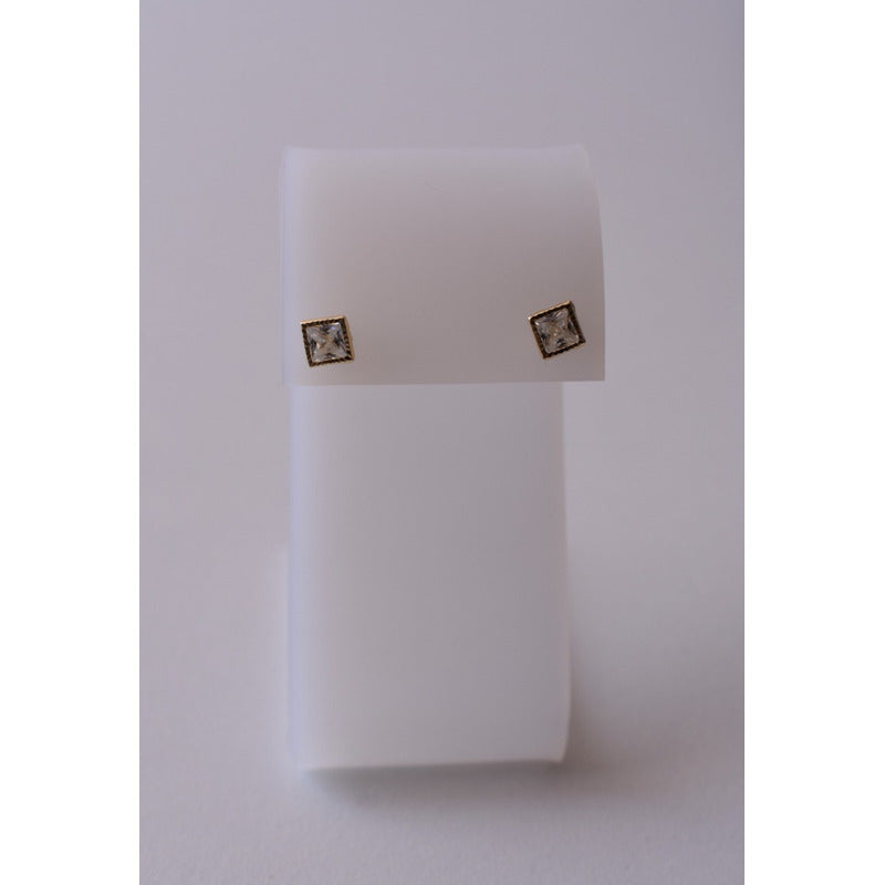 Broqueles Cuadro Bisel Diamantada 5x5 Oro De 10 K + Obsequio