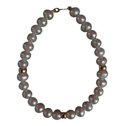 Pulsera Perlas Potato 5.5 Mm Con Donas En Oro De 14 K + Obse