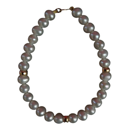 Pulsera Perlas Potato 5.5 Mm Con Donas En Oro De 14 K + Obse