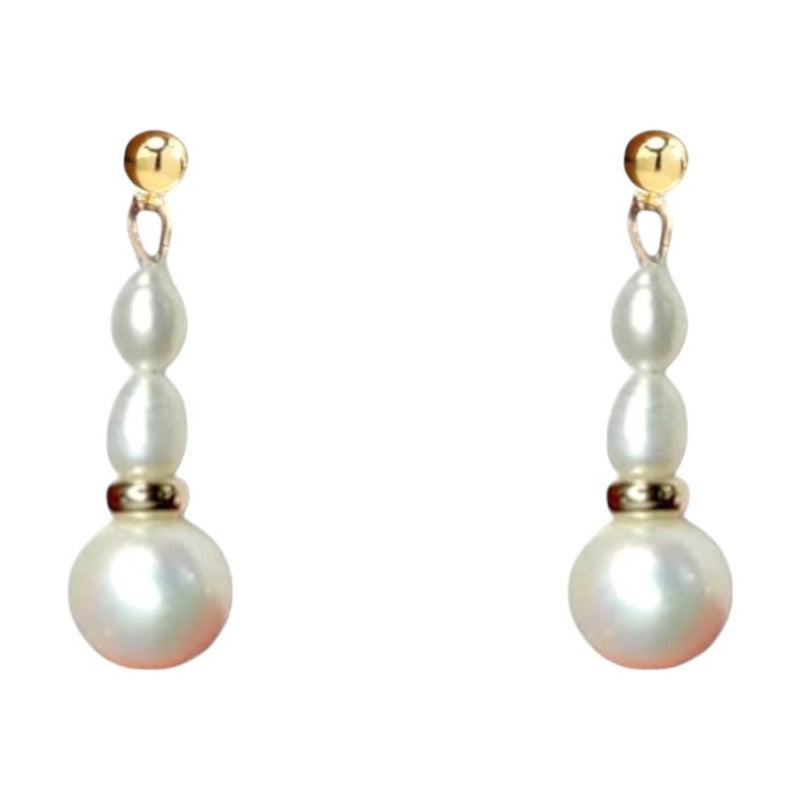 Aretes Perla Gota 4.5 Mm Colgante Elaborado En Oro De 14k