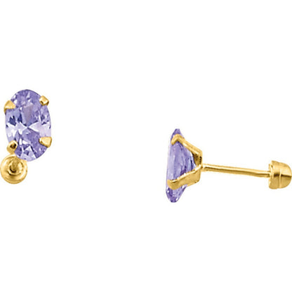 Broqueles Ovalados Amatista 6x4 Oro De 10 K