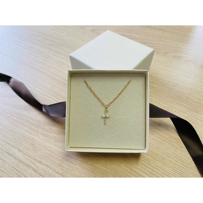 Collar Con Cruz Zirconias Baguette Oro 10 K + Obsequio