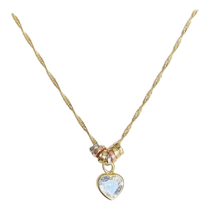 Kit Suerte Corazón Blanco 7 Mm En Oro De 10 K + Color Dorado