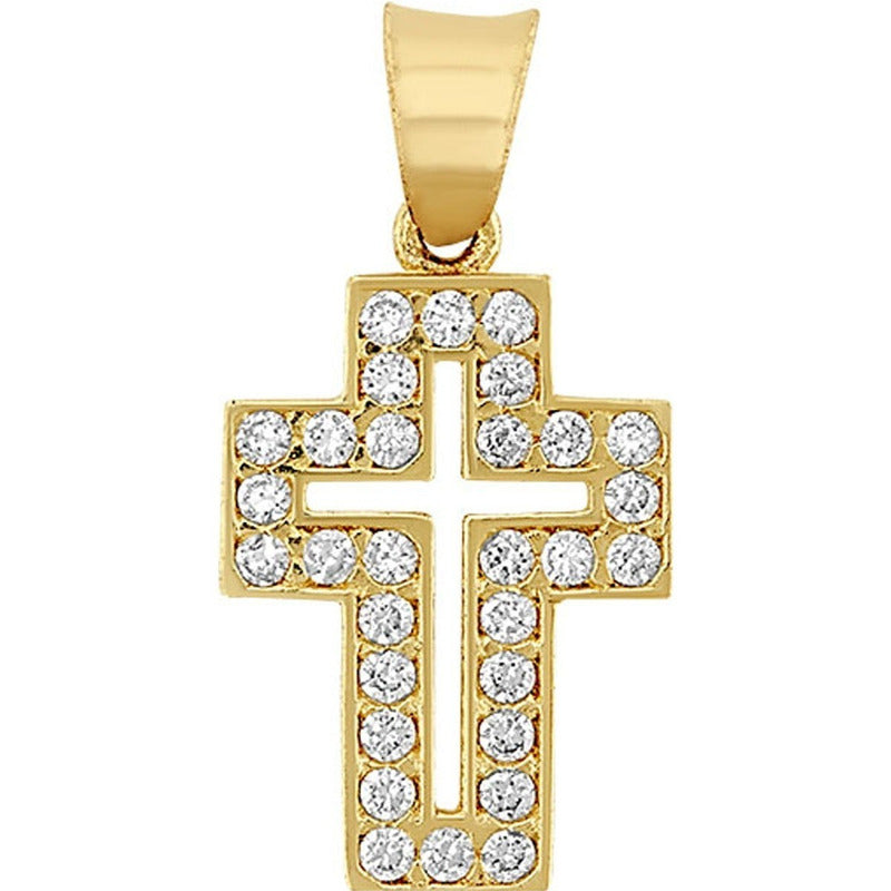 Kit Cadena Con Dije Doble Cruz Zirconias Oro 10 K + Obsequio