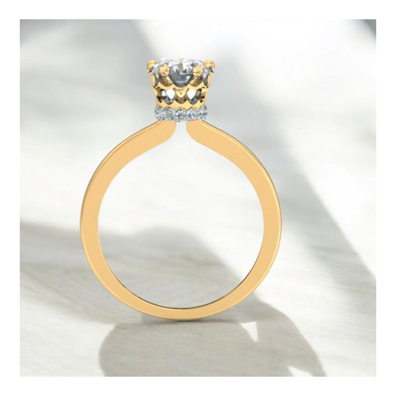 Elegante Anillo Solitario Corona Corazones Oro 10 Kilates