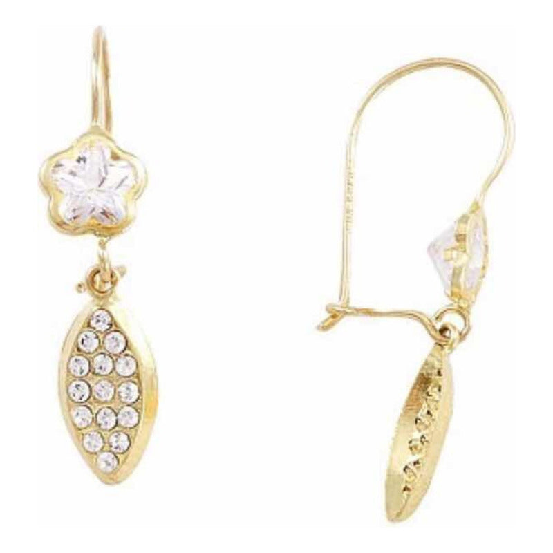 Aretes Flor Con Circonias Oro 10 K + Obsequio + Envio