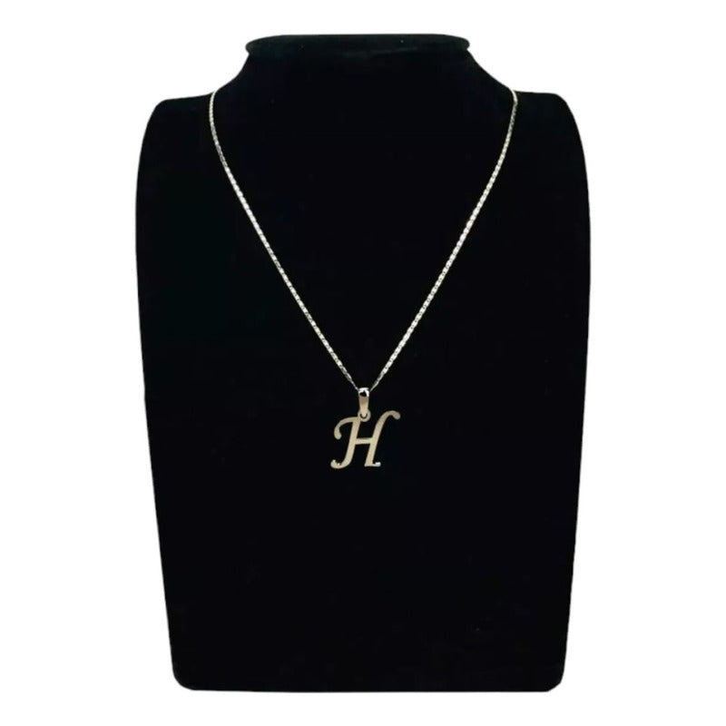 Juego Collar Letra  H   Lisa + Aretes Bola 10 K. + Regalo