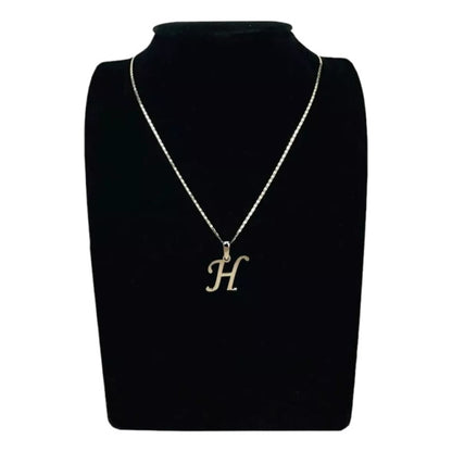 Juego Collar Letra  H   Lisa + Aretes Bola 10 K. + Regalo