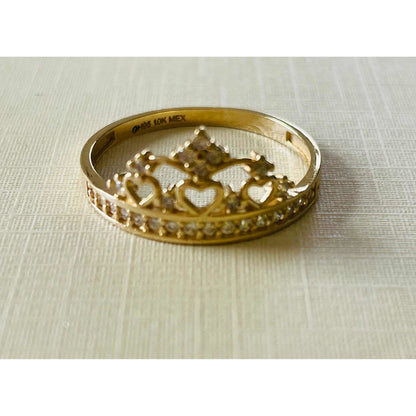Anillo Corona Con 3 Corazones Oro 10 K + Obsequio