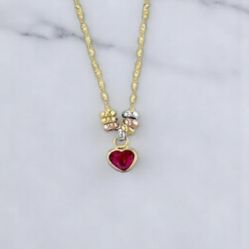Kit Suerte Corazón Rojo 7 Mm En Oro De 10 K + Obsequio