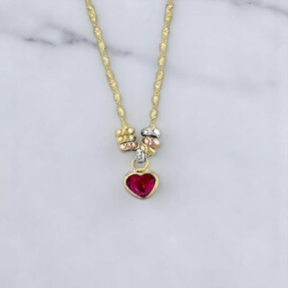 Kit Suerte Corazón Rojo 7 Mm En Oro De 10 K + Obsequio