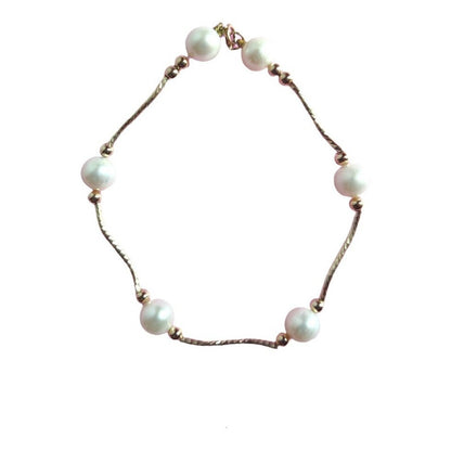 Pulsera Perlas Con Tubos En  S  Oro De 14 K + Obsequio