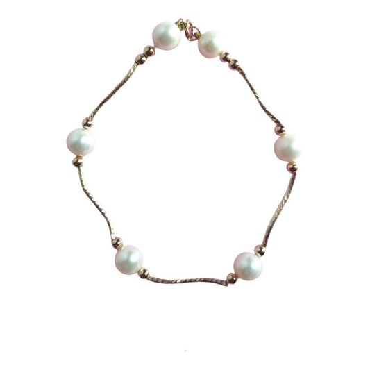 Pulsera Perlas Con Tubos En  S  Oro De 14 K + Obsequio