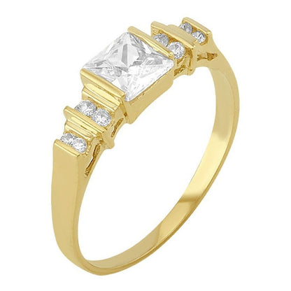 Anillo Solitario Con Zirconia Cuadrada Relieve En Oro De 10k