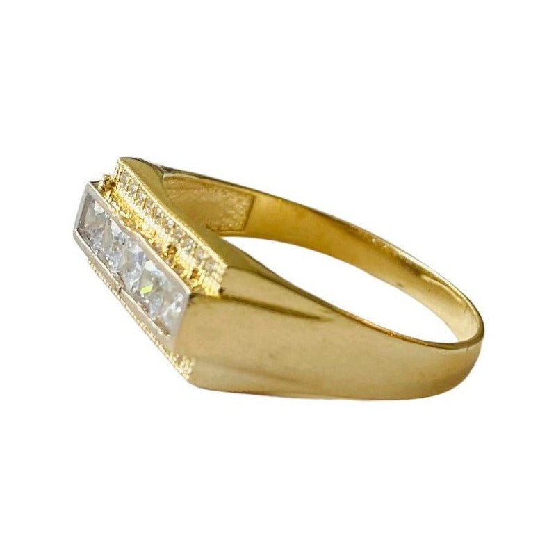 Elegante Anillo Caballero Oro 10 K Con Circonias + Obsequio